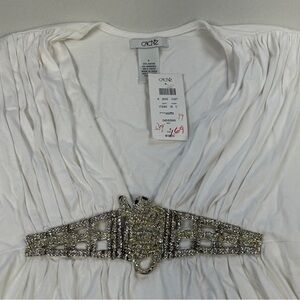 Vintage Cache metal lizard rhinestone belted white top deadstock sleeveless NWT